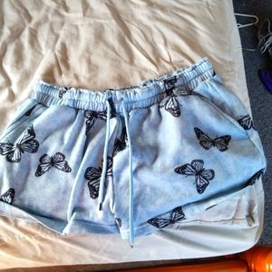 Celebrity pink blue butterfly shorts with drawstring